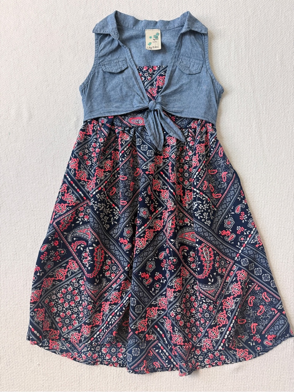 Lily Bleu Navy and Pink Floral Tie-Front Casual Dress